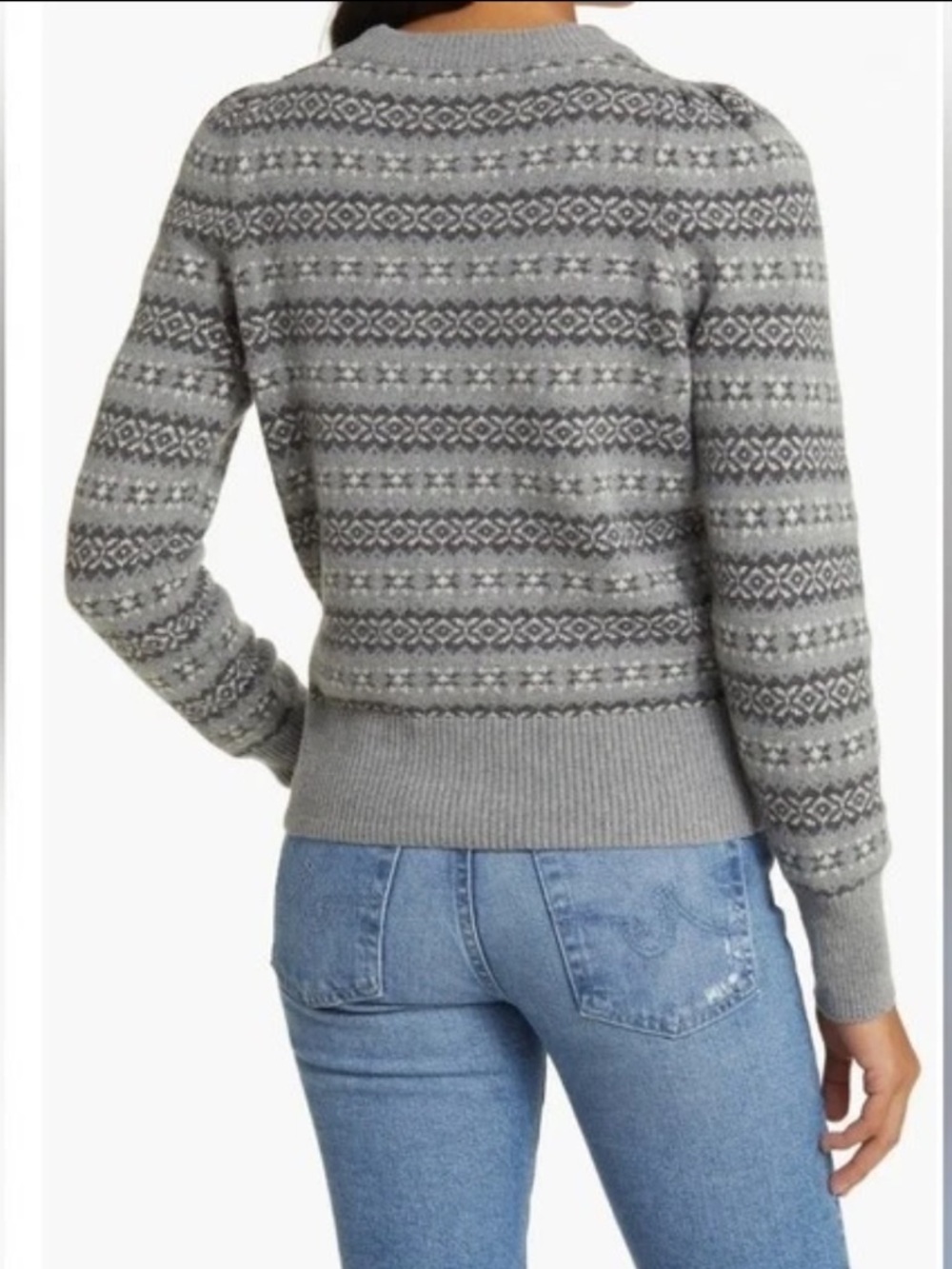 Faherty Grey Highland Fair Isle Wool Blend Sweater XS Cozy Winter - Picture 6 of 9